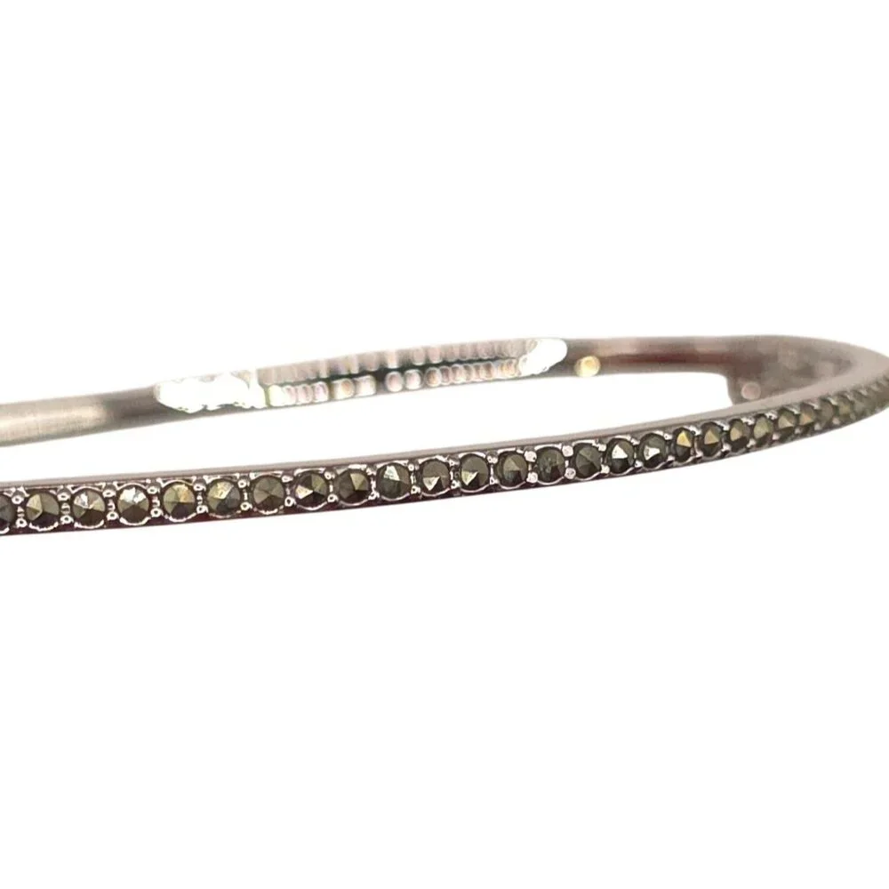 Silver Tone Hinged Bangle Bracelet with Marcasite Accents - Picture 2 of 5